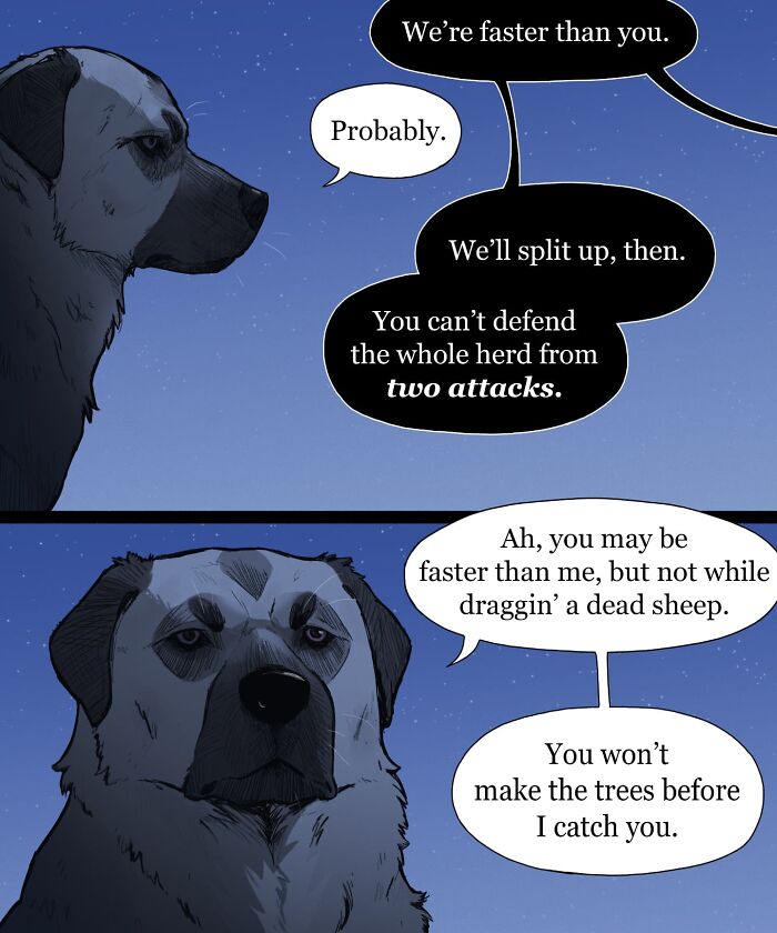 Nighttime comic scene with animals and a dog, capturing humor in pet foolery comics with emotional expressions.