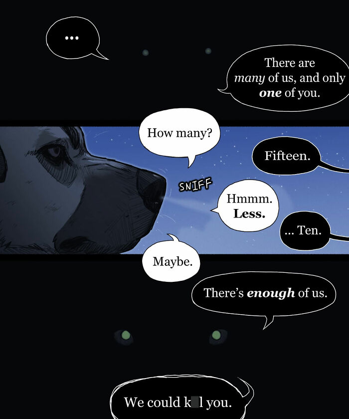 Nighttime comic scene with animals and a dog, capturing humor in pet foolery comics with emotional expressions.