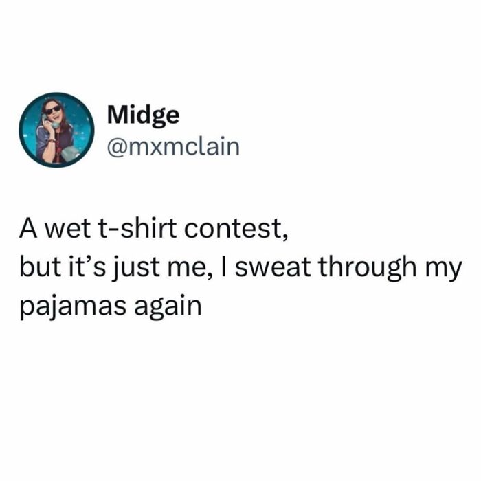 Parenting meme about sweating through pajamas, humorously describing a wet t-shirt contest with no parenting book lessons.