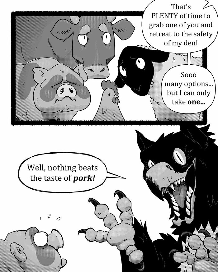 Comic panel featuring animals debating calories with a stressed bird, highlighting pet foolery humor and relatable pet comics.