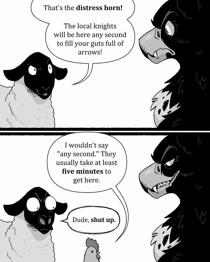 Comic panel featuring animals debating calories with a stressed bird, highlighting pet foolery humor and relatable pet comics.