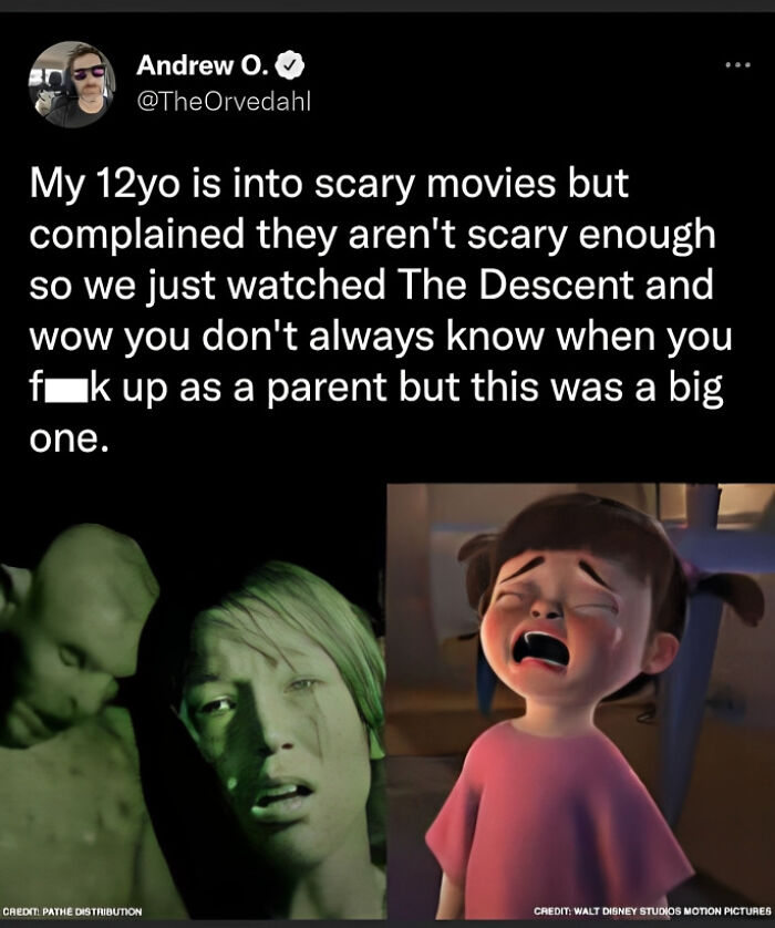 Parent shares a funny horror movie fail with their 12-year-old, a meme that cinephiles might appreciate.
