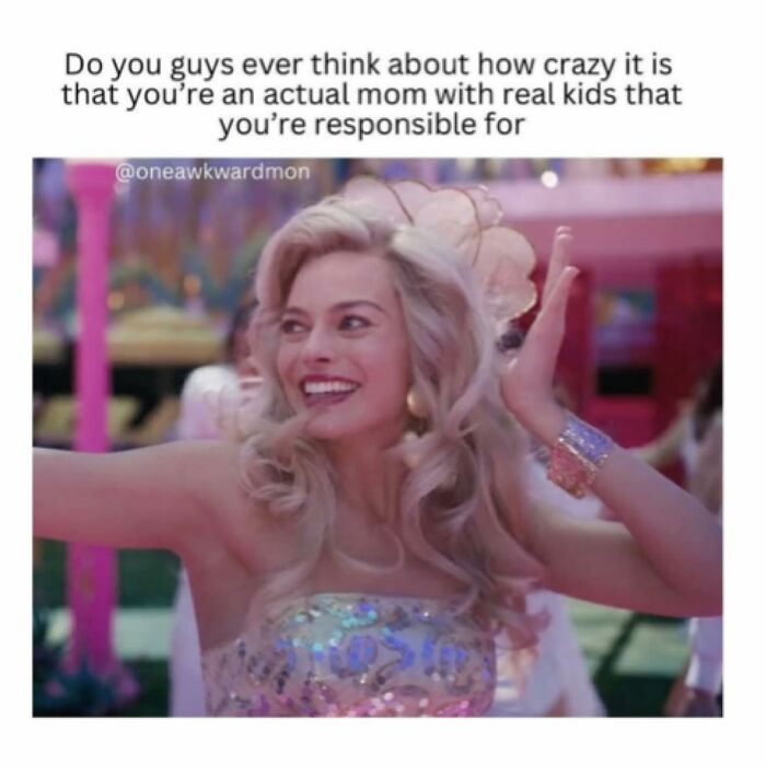 Mom smiling and dancing with text about the crazy reality of being a mom, featured in funny parenting memes.