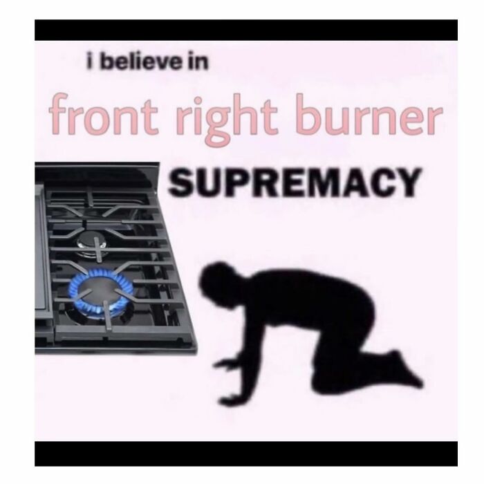 Funny parenting meme showing front right burner on stove with person kneeling, highlighting humor no parenting book can teach.