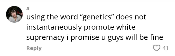 Comment on social media post discussing genetics and controversy over an ad sparking woke outrage. Comment on social media post discussing genetics and controversy over an ad sparking woke outrage.
