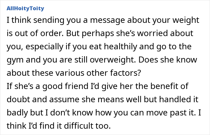 Text message conversation about a woman seeing a good friend after 7 years and being told to lose weight. Text message conversation about a woman seeing a good friend after 7 years and being told to lose weight.