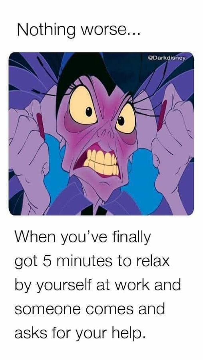 Frustrated cartoon character meme illustrating the feeling of interrupted relaxation in work memes for those ready to retire.