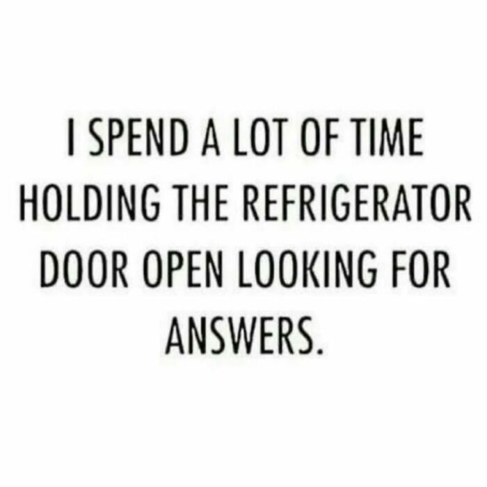 Funny parenting meme humor about holding the refrigerator door open while looking for answers.
