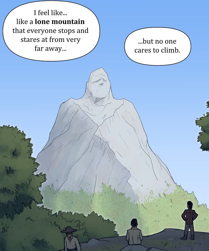 Comic scene from Pet Foolery showing two men in a forest, one writing in a book while the other talks and questions him.