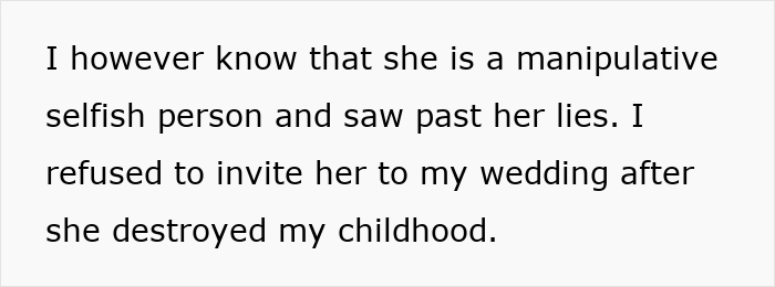 Text describing a woman’s old fight with stepsister leading to cutting all ties with her entire family years later. Text describing a woman’s old fight with stepsister leading to cutting all ties with her entire family years later.