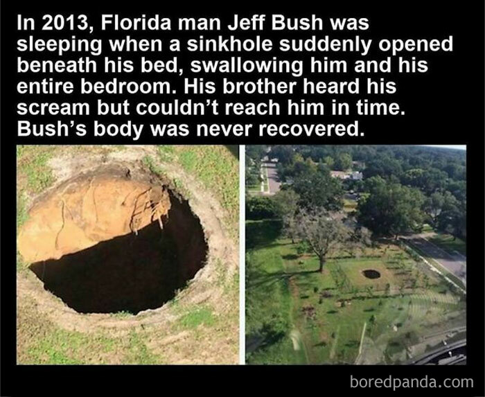 Sinkhole in Florida swallowed a man in 2013, a dark story from the darkest page on Instagram’s creepy posts.