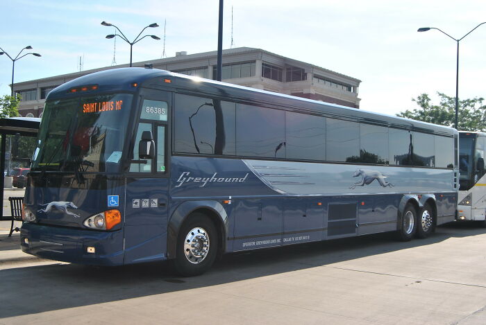 Greyhound bus at a station, illustrating PR campaign fails related to transportation and public relations decisions.