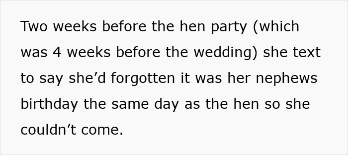Text describing a woman turning flaky, missing her friend’s wedding, and sending a malicious voicemail message. Text describing a woman turning flaky, missing her friend’s wedding, and sending a malicious voicemail message.
