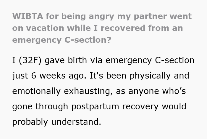 Man Enjoys Family Vacay While Wife, Who Had C-Section, Falls Sick Looking After Their Newborn Solo