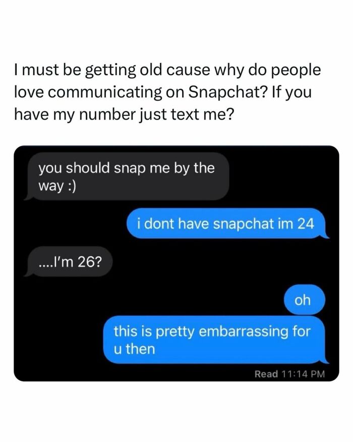 Text conversation meme about Snapchat confusion, shared as entertaining posts and memes to fight boredom.