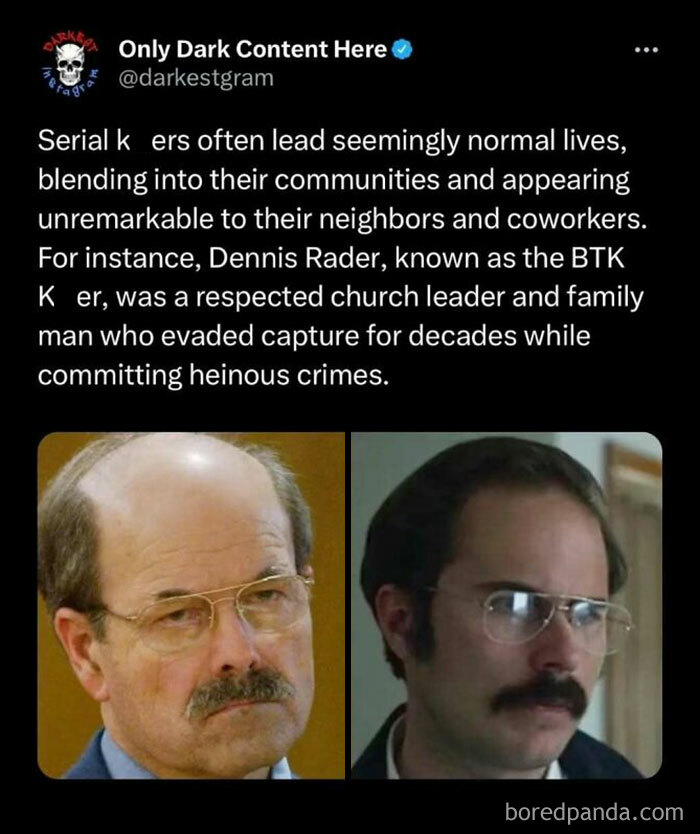 Screenshot from darkestgram Instagram page discussing serial killers with images of Dennis Rader, related to darkest page on Instagram content.