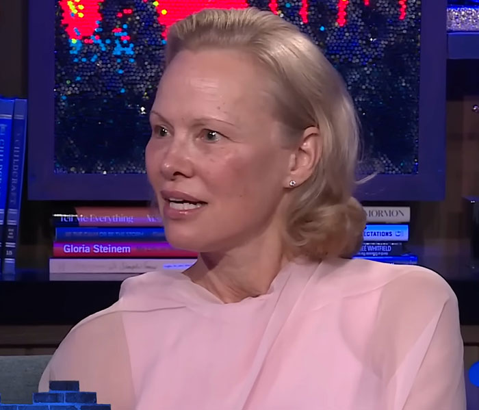 Pamela Anderson speaking in an interview setting, addressing fans about Meghan Markle cooking show controversy. Pamela Anderson speaking in an interview setting, addressing fans about Meghan Markle cooking show controversy.