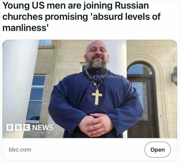 Young man in religious robe with a large cross, representing satire headlines that are unfortunately true.