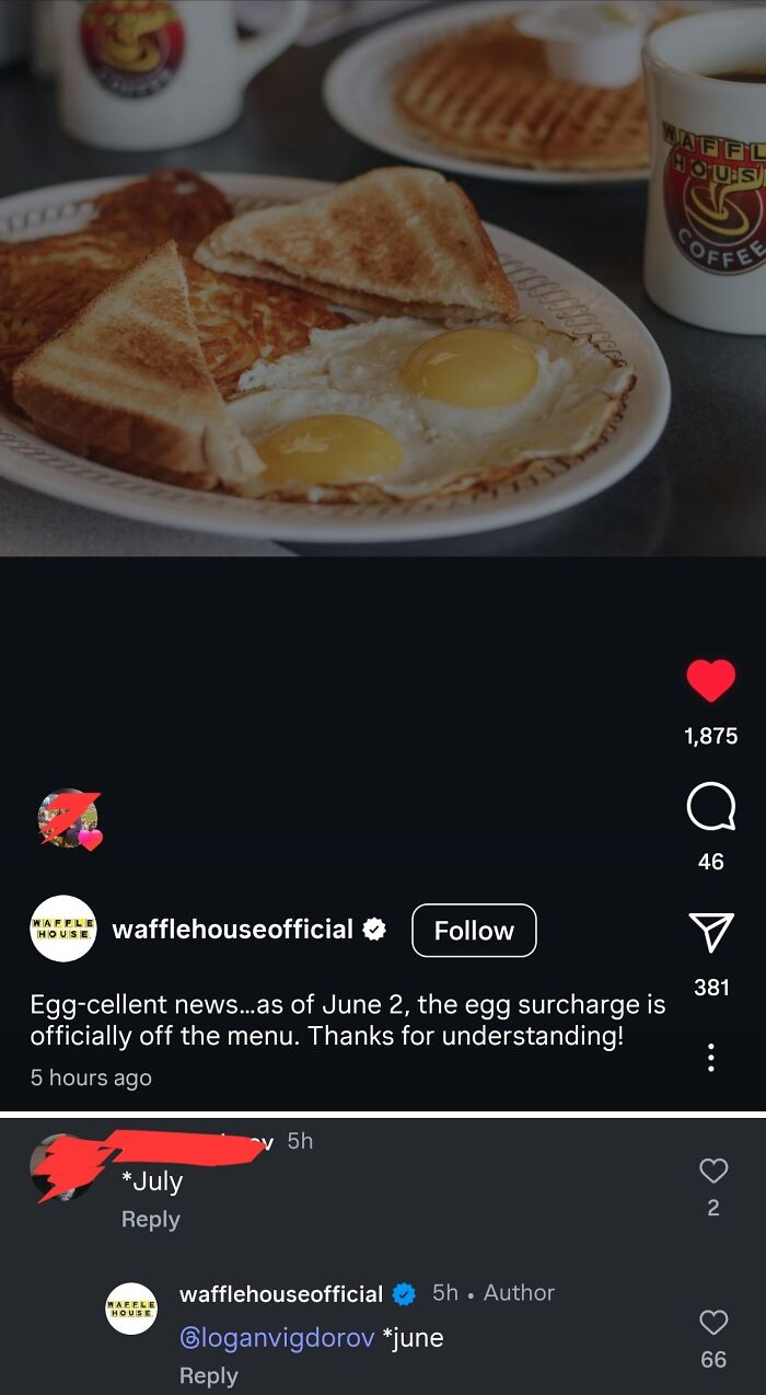 Breakfast plate with eggs and toast pictured in a social media post discussing an online group shaming overconfident know-it-alls.