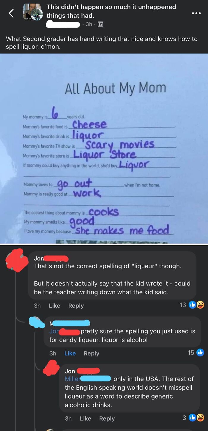 Screenshot of a social media post shaming overconfident know-it-alls incorrectly correcting a child's spelling.