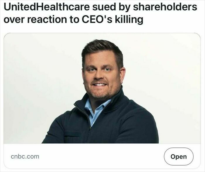 Man in a dark jacket with arms crossed under headline about UnitedHealthcare lawsuit, highlighting satire headlines truth.