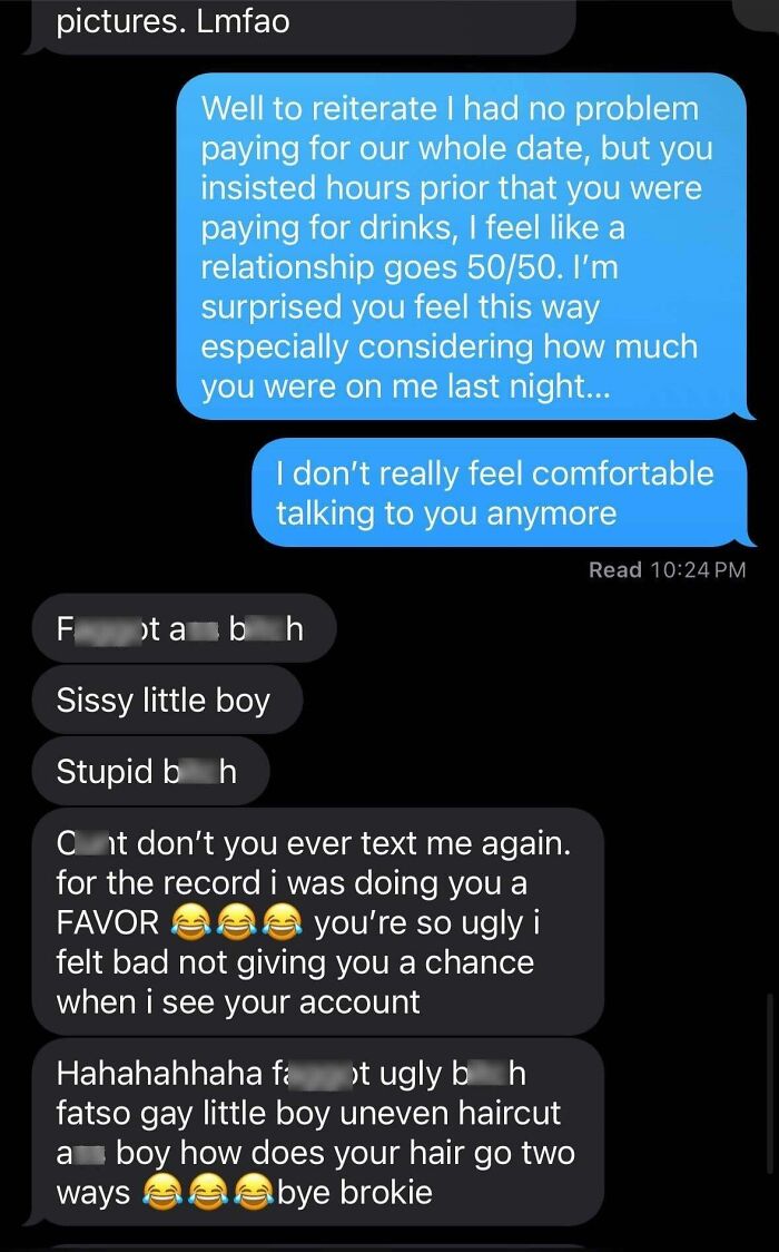 Text message exchange showing toxic language and insults, highlighting toxic behavior in “nice guys” and “nice girls.”