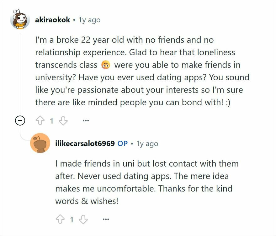 Screenshot of an honest online Q&A featuring a young millionaire discussing loneliness and friendship struggles.