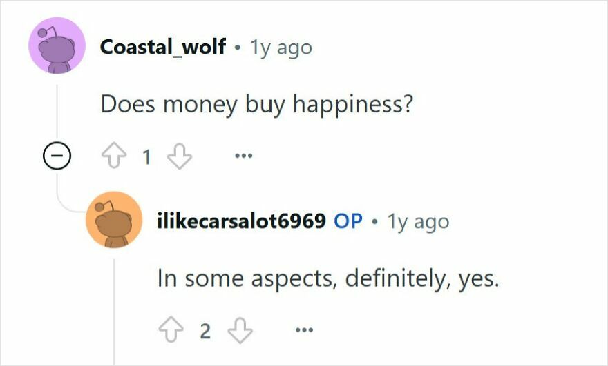 Online Q&A showing a young millionaire responding honestly about money and happiness in a candid social media exchange.