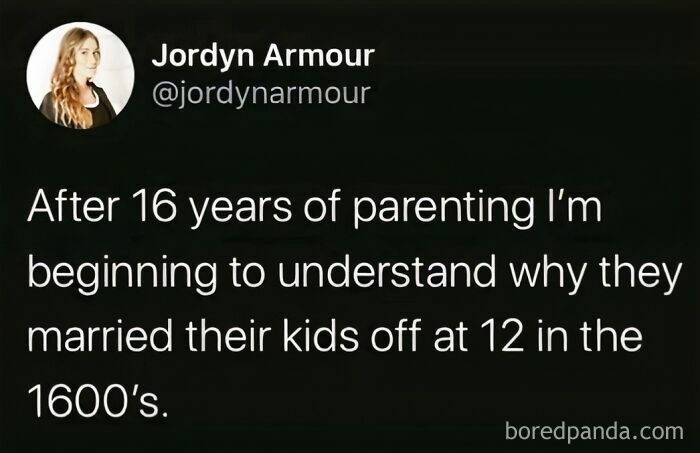 Parenting meme about struggles after 16 years, highlighting humor in things no parenting book can teach.