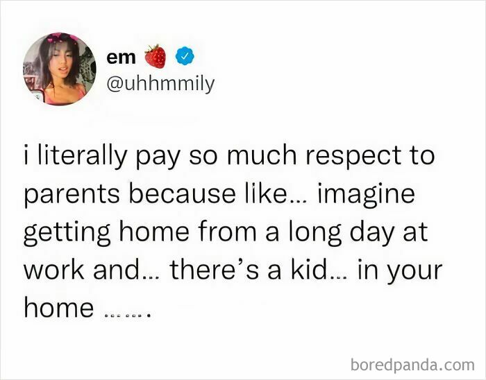 Parenting meme about respecting parents after a long day at work and finding a kid waiting at home.