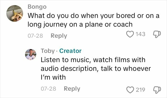 Screenshot of a Q&A about what it’s like to not see, featuring answers from an actual blind person.