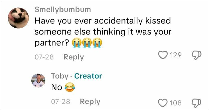 Screenshot of a social media conversation about accidental mistaken identity, related to blindness experiences.