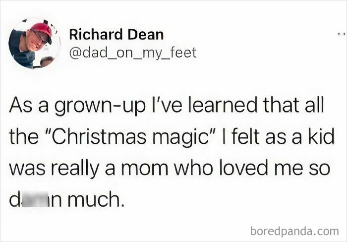 Parenting meme about the true magic of Christmas being a mom's deep love, reflecting funny parenting moments.