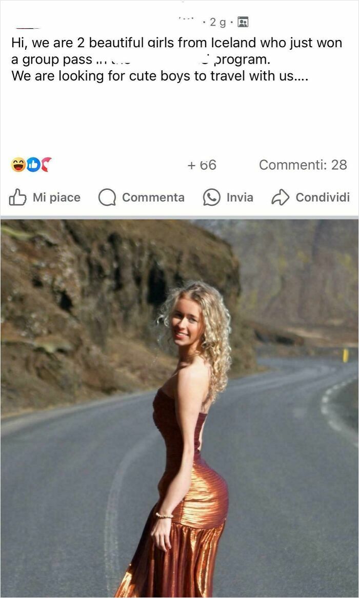 Woman in a shimmering dress posing on a winding road, illustrating Instagram vs. reality contrast in popular pics.