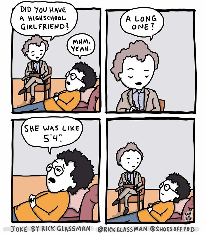 Comedic comic strip featuring an absurd therapy session, illustrating hilariously absurd comics by Canadian artist Cameron Spires.