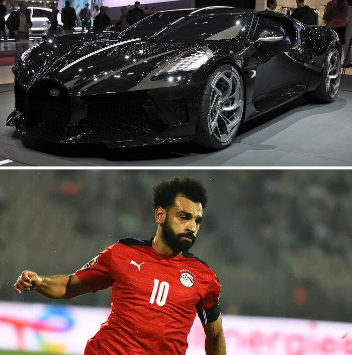 Luxury black sports car displayed at an auto show, representing the lavish cars owned by football's richest players.