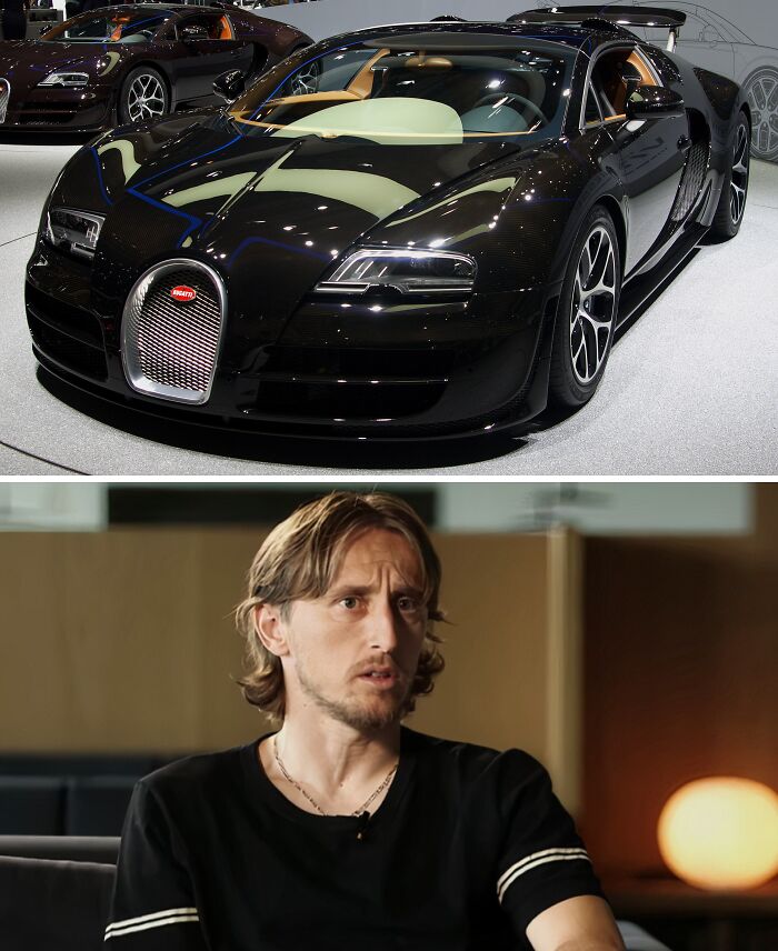 Black Bugatti Veyron sports car on display, representing lavish cars of football's richest players.