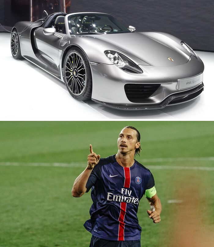 Silver Porsche sports car showcased with a professional football player on the field representing lavish cars of football's richest.
