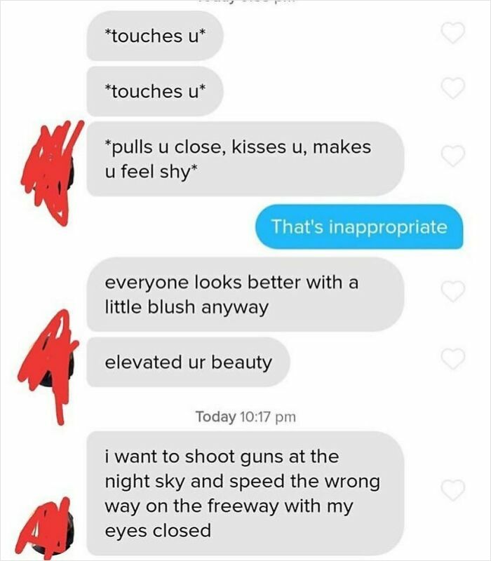 Screenshot of cringy men hitting on women with awkward and inappropriate text messages in a chat conversation.