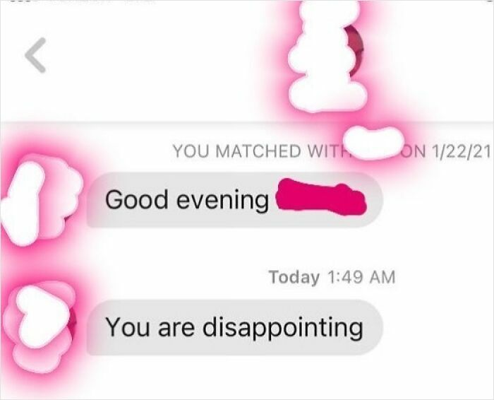 Screenshot of a cringy message from a man on a dating app, shared by women highlighting awkward conversations.