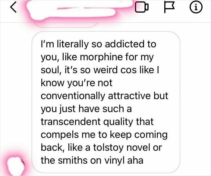 Screenshot of a cringy man hitting on a woman with an awkward and over-the-top message on social media.