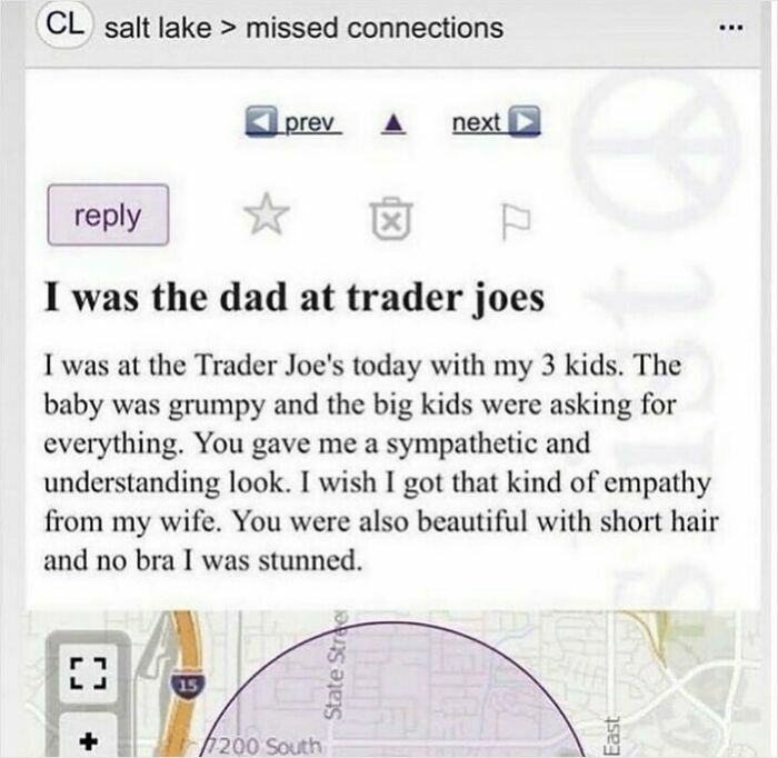 Screenshot of a cringy message from a man hitting on a woman at Trader Joe’s shared by women online