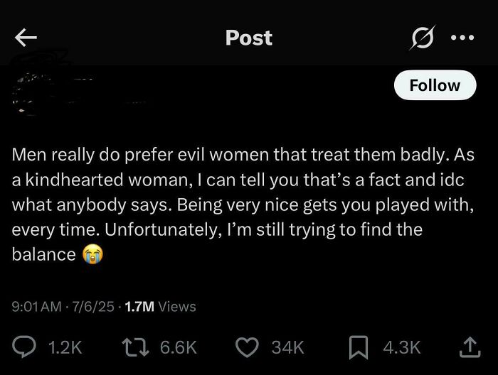 Screenshot of a social media post discussing women’s behavior, highlighting delusional behavior in relationships.