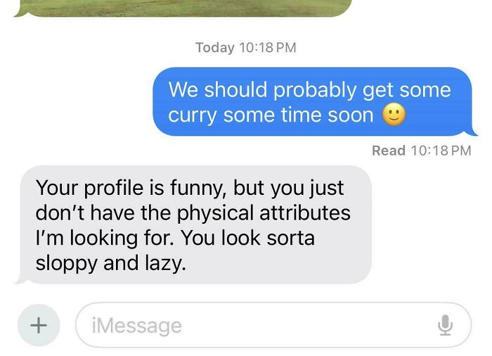 Text message conversation showing a woman being called out for delusional behavior in a dating chat.