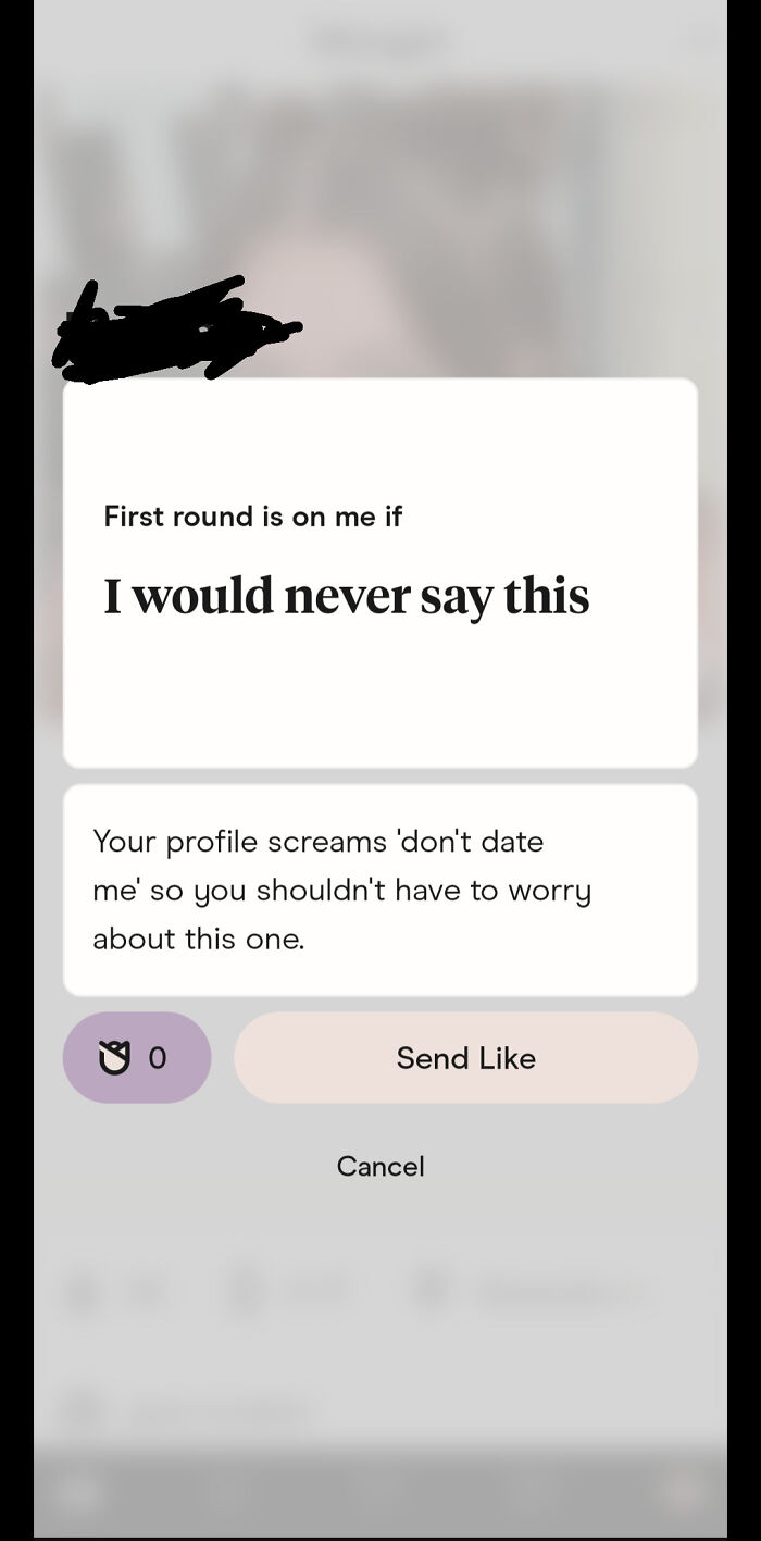 Text message on dating app showing a comment on delusional behavior from women about dating profiles and responses.