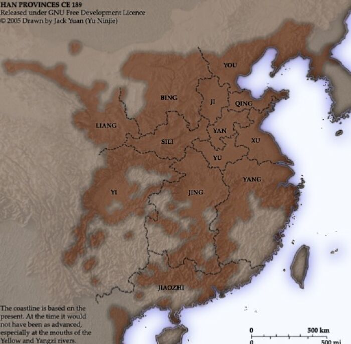 Map of Han provinces in CE 189 showing historical regions, related to 29 savage roasts, comebacks, and cheap shots context.