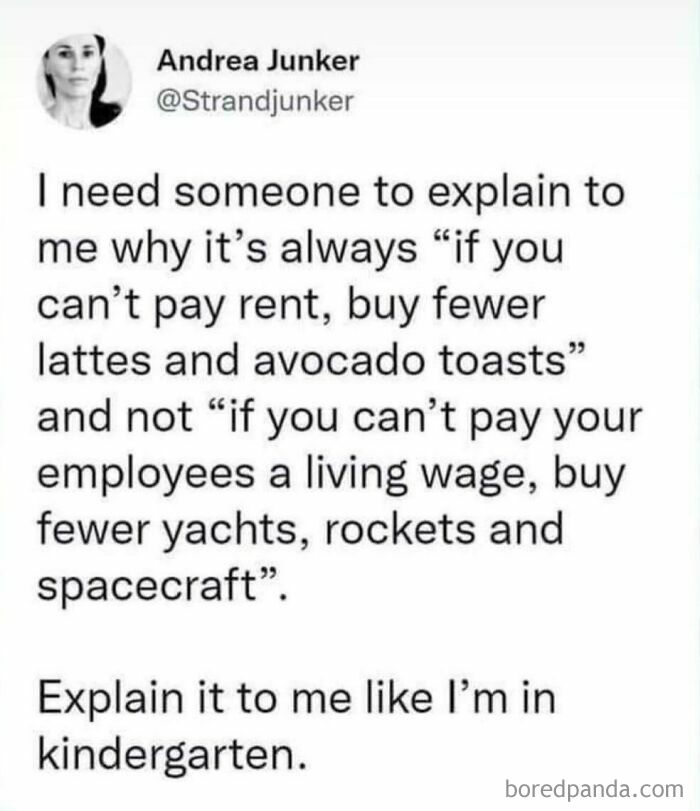 Tweet humor about rent, living wage, and spending habits in a hilariously random post with funny confusing logic.