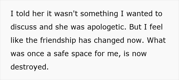 Text excerpt discussing a woman feeling her friendship changed after seeing a good friend and being told to lose weight. Text excerpt discussing a woman feeling her friendship changed after seeing a good friend and being told to lose weight.
