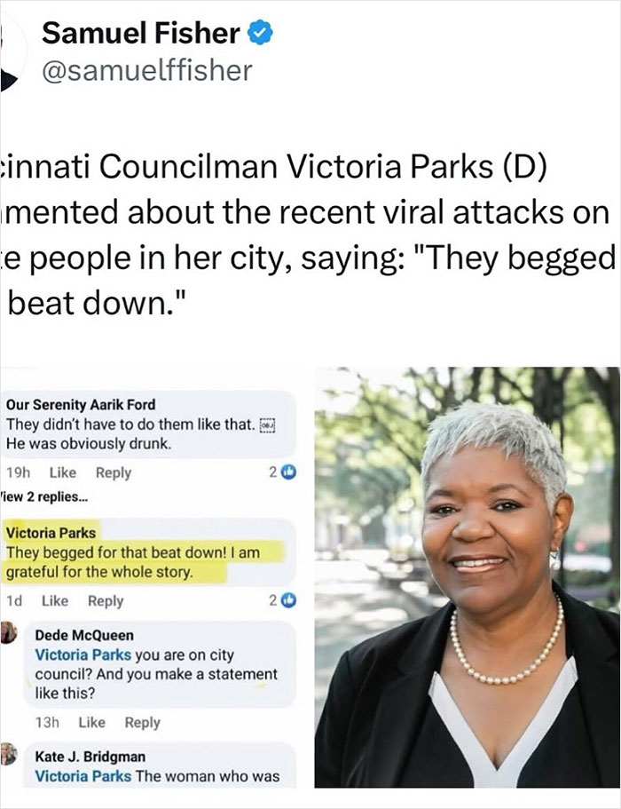 Cincinnati Councilman Victoria Parks commenting amid violent Cincinnati brawl, highlighting mom brutally punched incident. Cincinnati Councilman Victoria Parks commenting amid violent Cincinnati brawl, highlighting mom brutally punched incident.