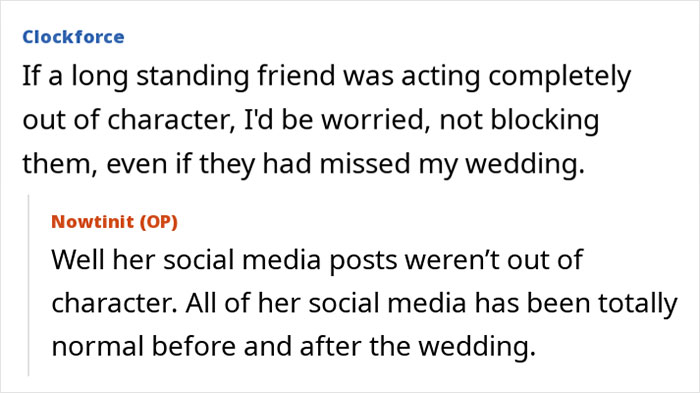 Text conversation about a woman suddenly turning flaky, missing a friend’s wedding, and sending a malicious voicemail. Text conversation about a woman suddenly turning flaky, missing a friend’s wedding, and sending a malicious voicemail.